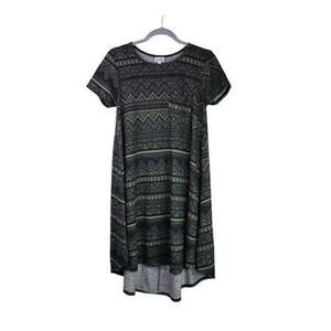LuLaRoe‎ Womens Carly Dress Hi Low Floral Aztec Short Sleeve Black Green Size XS